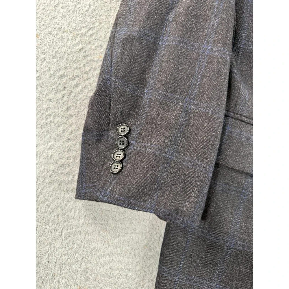 Ermenegildo Zegna Trofeo Wool Blazer Mens 44R Gray Blue Windowpane Custom